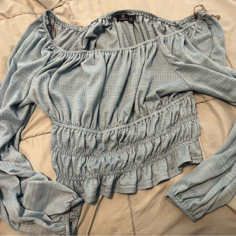 Versona Light Blue Off-Shoulder Crop Top